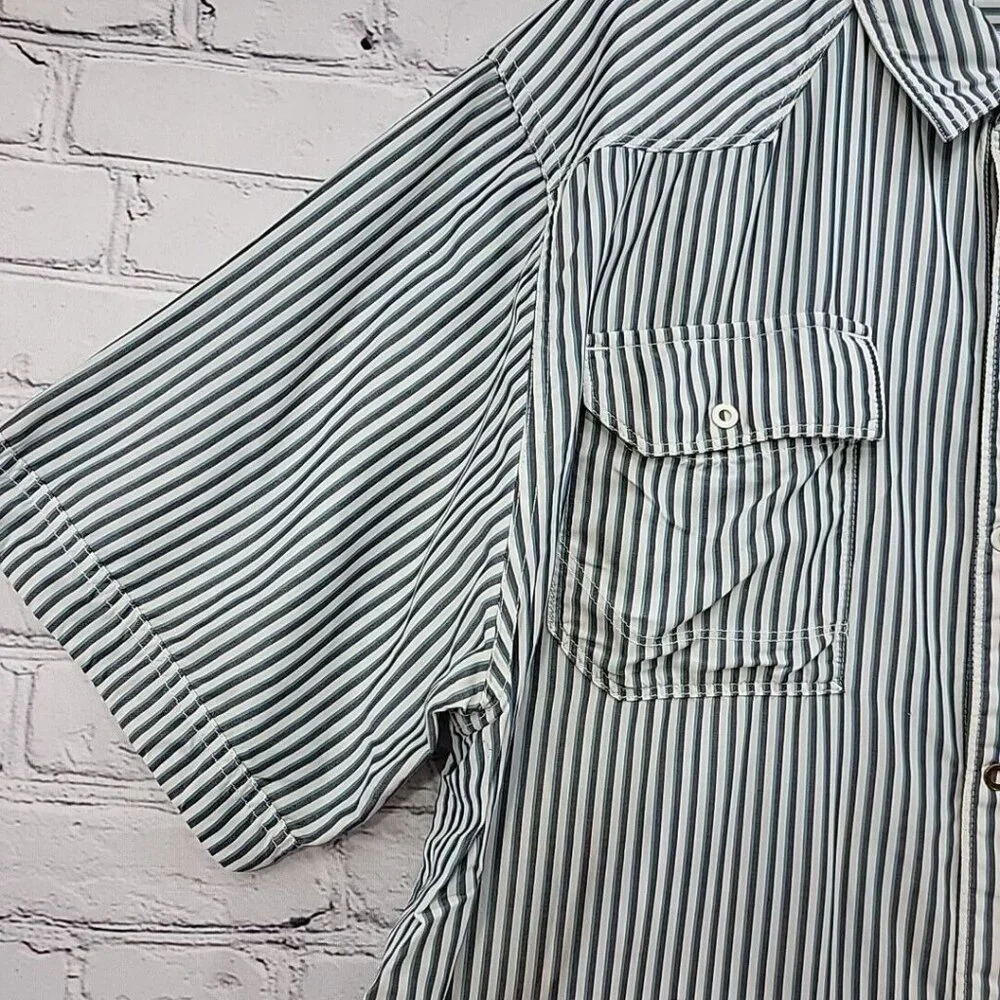 The North Face Mens Shirt Sz XXL Blue‎ Striped Snap Up Short Sleeve